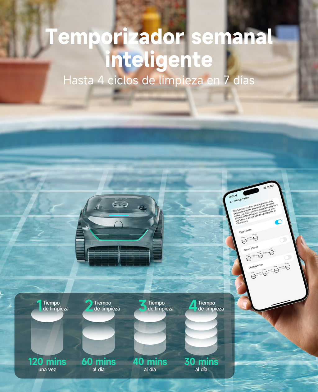 WYBOT C2 Limpiafondos Piscina Robot Inalámbrico, 3 Motores, Doble Filtración, Limpieza Paredes y Línea de Agua, Autonomía 180 Min, para Piscinas Enterradas Hasta 150㎡, App(Verde gris oscuro-Gris)