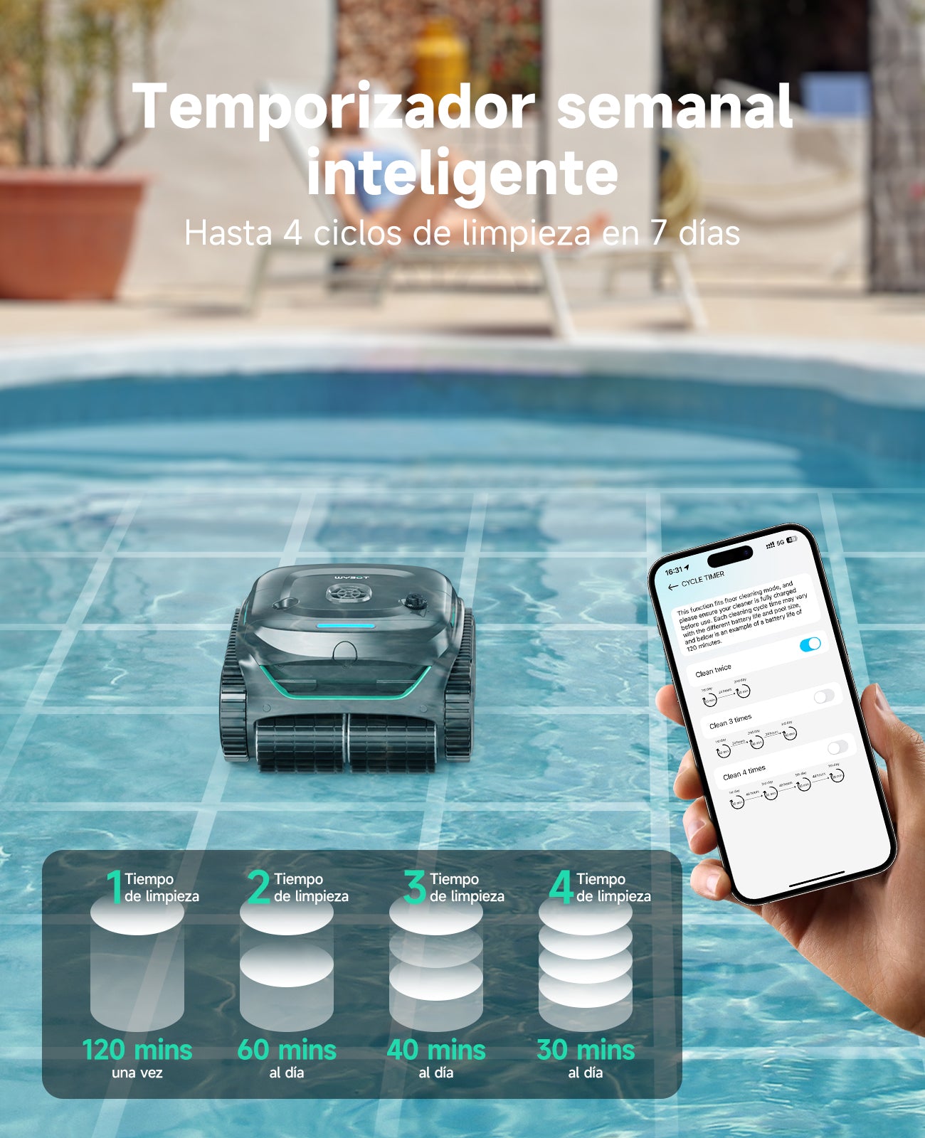 WYBOT C2 Limpiafondos Piscina Robot Inalámbrico, 3 Motores, Doble Filtración, Limpieza Paredes y Línea de Agua, Autonomía 180 Min, para Piscinas Enterradas Hasta 150㎡, App(Verde gris oscuro-Gris)