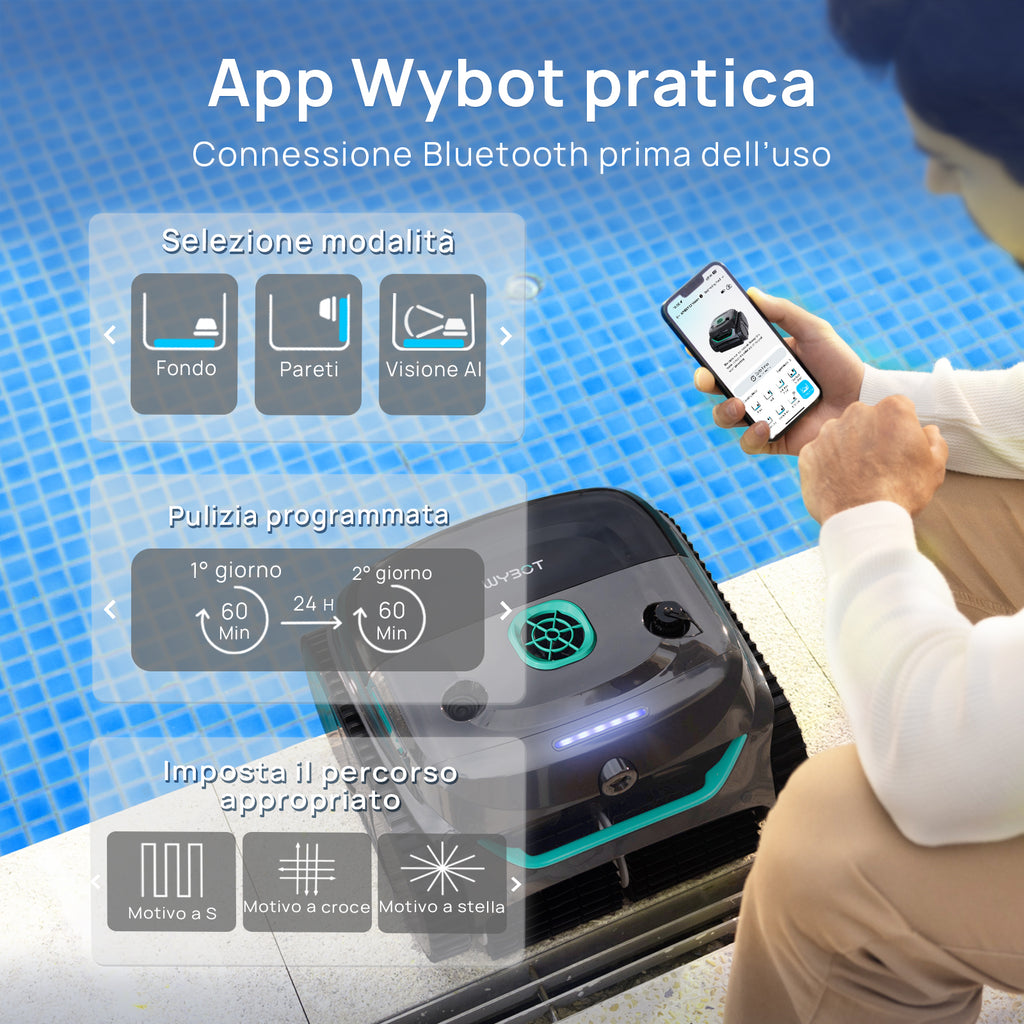 WYBOT C2 Vision Robot Piscina con Camera IA e Batteria 190min, 210m² Senza Fili, Doppio Filtro, 8 Modalità, Pulizia Fondo/Murature/Linea dell'Acqua,(2026Upgrade)Verdino Ombra Luna