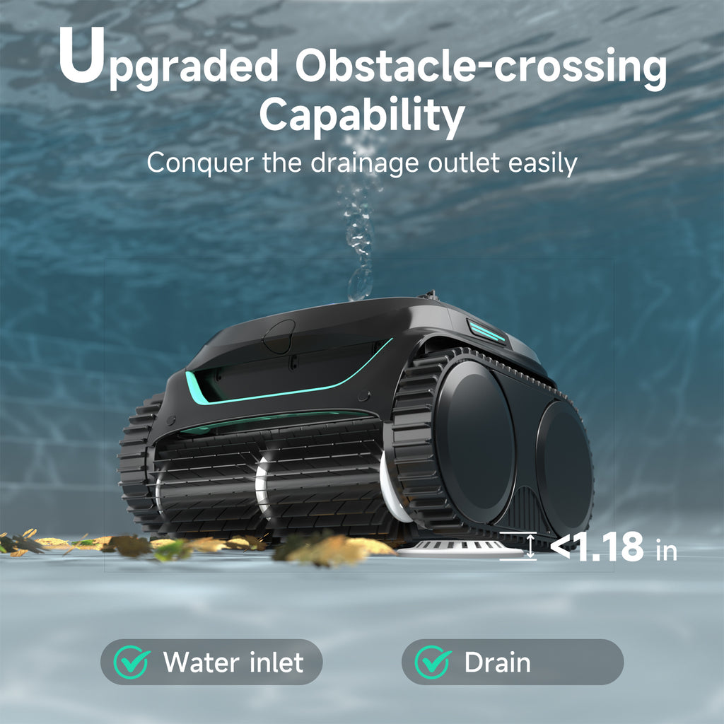 WYBOT C2 Cordless Robotic Pool Cleaner, Dual Filtrations, Floor, Wall &Waterline Cleaning, App Scheduling, Smart Navigation, Pool Vacuum for Inground Pools-Jet Black with Green Handle
