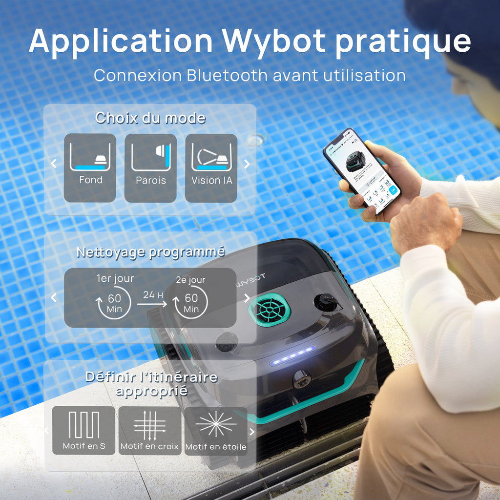 WYBOT C2 Vision Robot Piscine avec caméra AI et Batterie de 190min, 210m² Aspirateur Piscine sans Fil, Double Filtre, 8 Modes, Nettoyage Fond/Parois/Ligne d'Eau,(2026Upgrade)VertOmbreLune