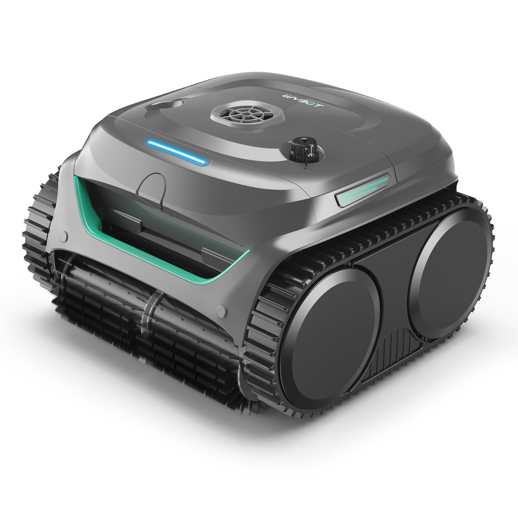WYBOT C2 Poolroboter Akku Boden und Wand für Einbaupools bis 150㎡, Doppelfiltration, 3-Fach Motor, Starke Saugkraft, Wandkletter & Wasserlinie, 180 Min, App(Grau-Grün Grau)