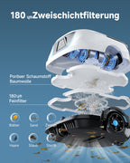 WYBOT A1max Kabelloser Poolroboter, Poolroboter Akku 130 Min Laufzeit, Doppelsiebe, Reinigt Flache Aufstellpools Bis 110 M², Ideal für Poolroboter für Aufstellpool,Eisblau