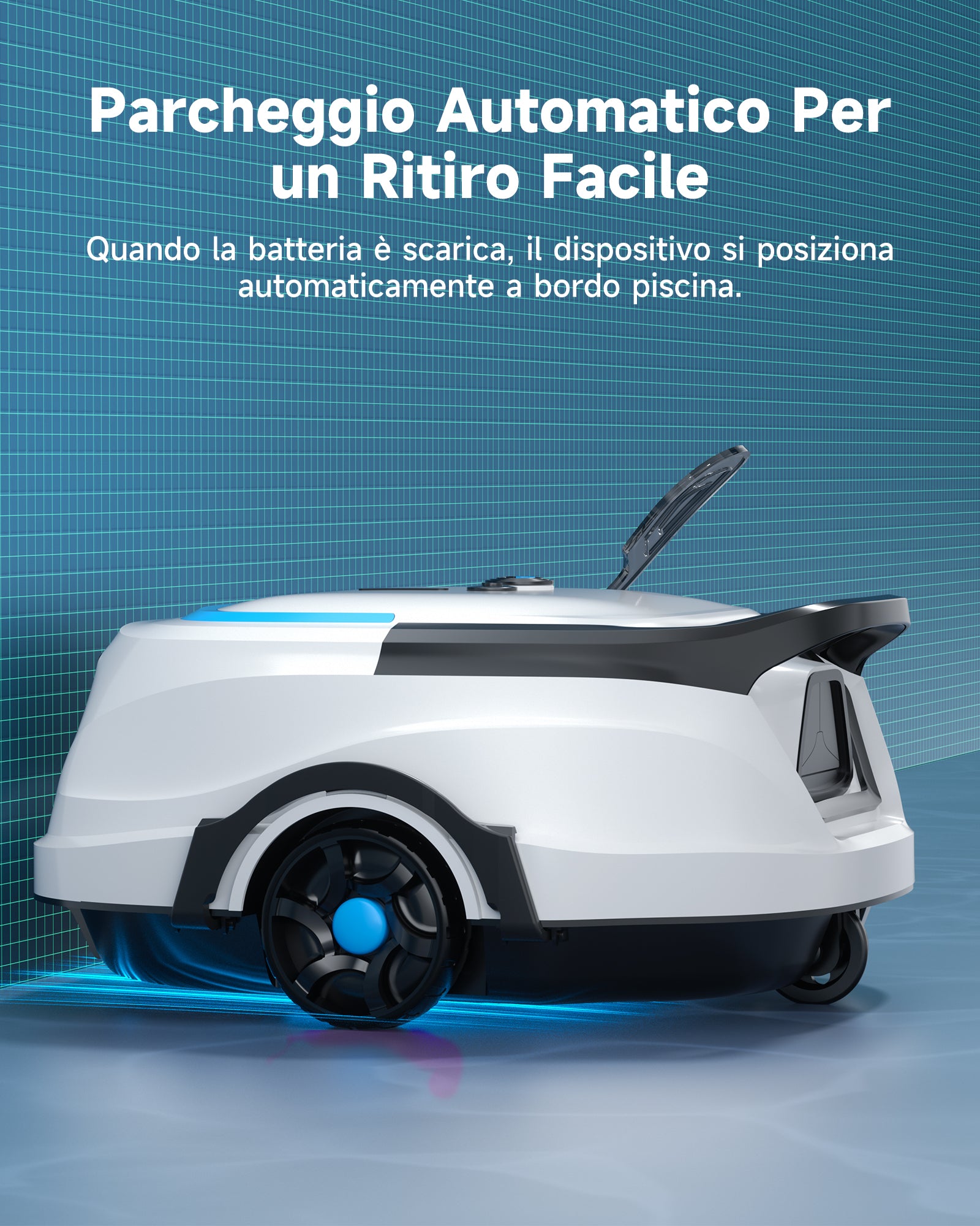 WYBOT A1max Robot Piscina Fuori Terra Intelligente, 130 Minuti Autonomia, Sistema Doppia Turbina, 110㎡ per Famiglie, Esperto Pulizia Fondo Piscina,Blu Ghiaccio