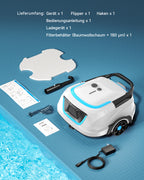 WYBOT A1max Kabelloser Poolroboter, Poolroboter Akku 130 Min Laufzeit, Doppelsiebe, Reinigt Flache Aufstellpools Bis 110 M², Ideal für Poolroboter für Aufstellpool,Eisblau