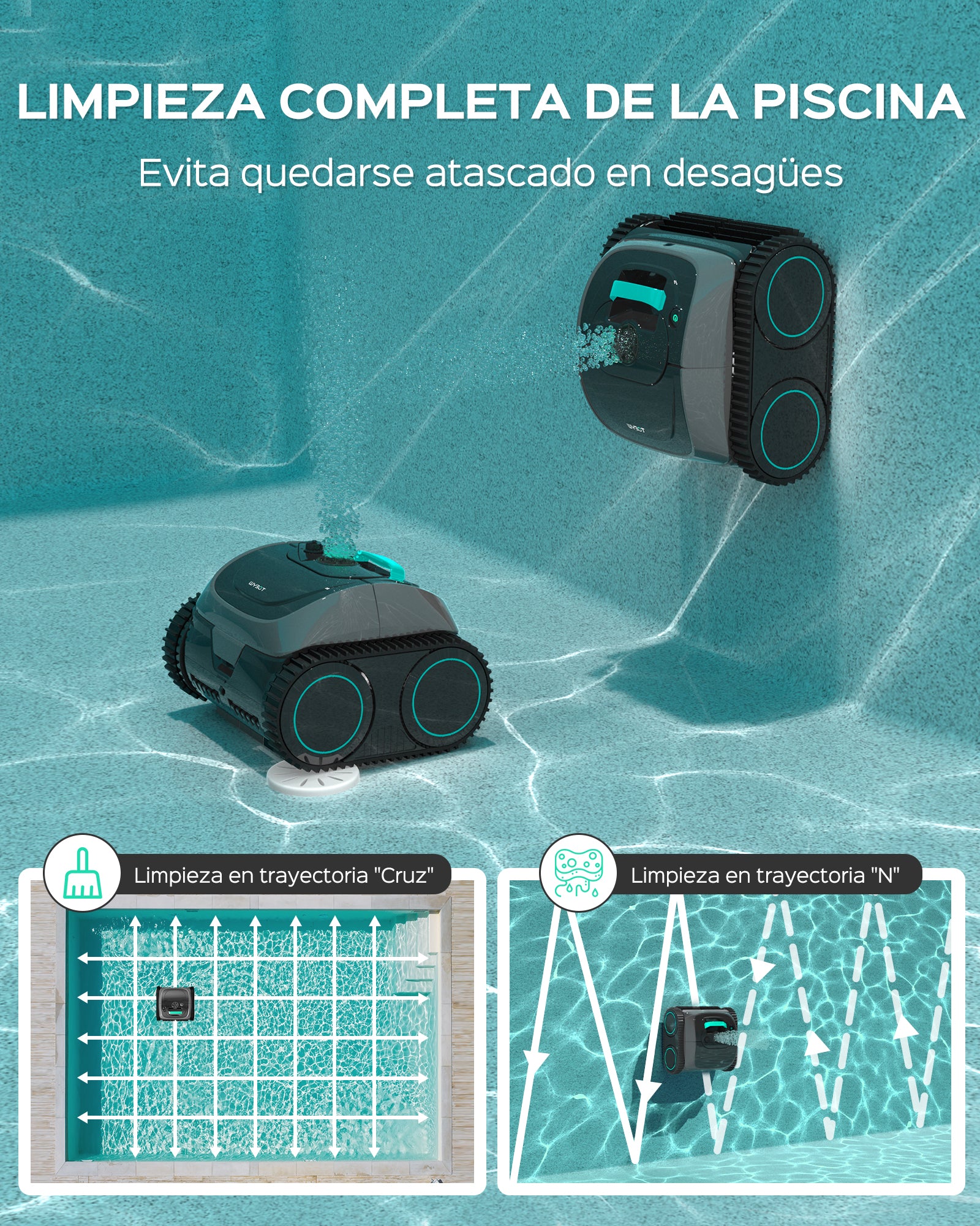 WYBOT C1-Plus Robot Piscina Limpiafondos y Paredes, para Piscinas enterradas y elevadas, 160min autonomía, Limpieza 4-en-1 (160m²), Navegación Inteligente & App, Verde Gris