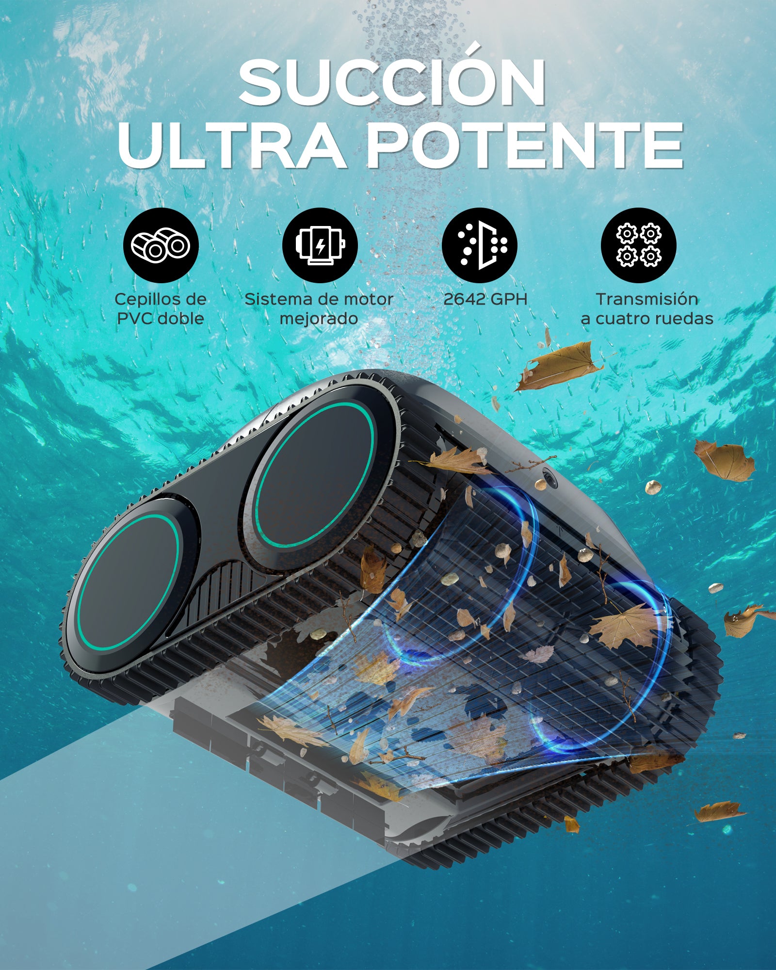 WYBOT C1-Plus Robot Piscina Limpiafondos y Paredes, para Piscinas enterradas y elevadas, 160min autonomía, Limpieza 4-en-1 (160m²), Navegación Inteligente & App, Verde Gris
