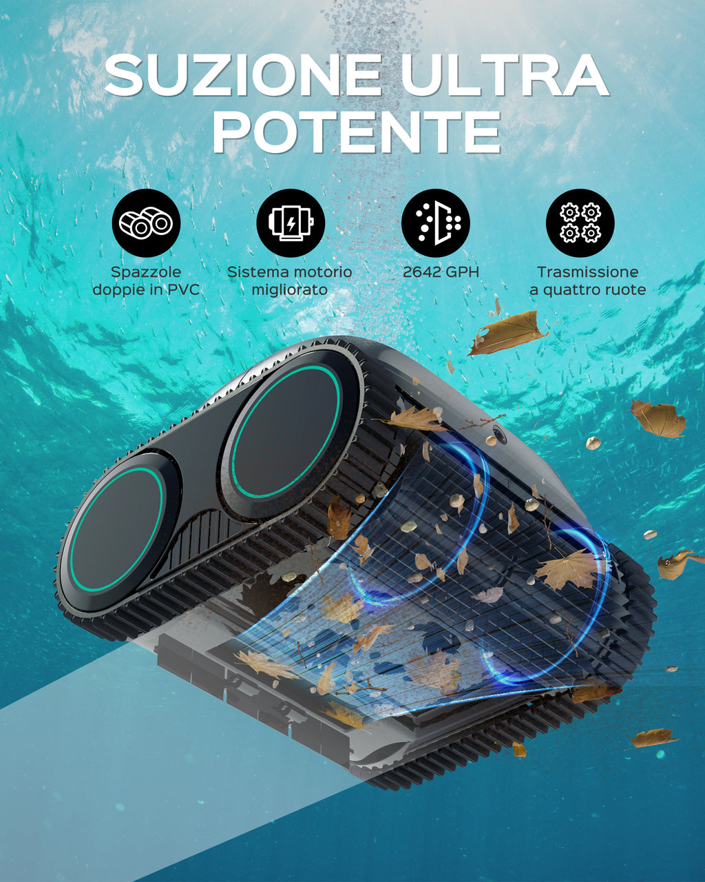 WYBOT C1-Plus Robot Piscina Pareti e Fondo, per Piscine interrate & Fuori Terra, 160min autonomia, Pulizia 4-in-1 (160m²), Navigazione Smart & App, Verde Grigio