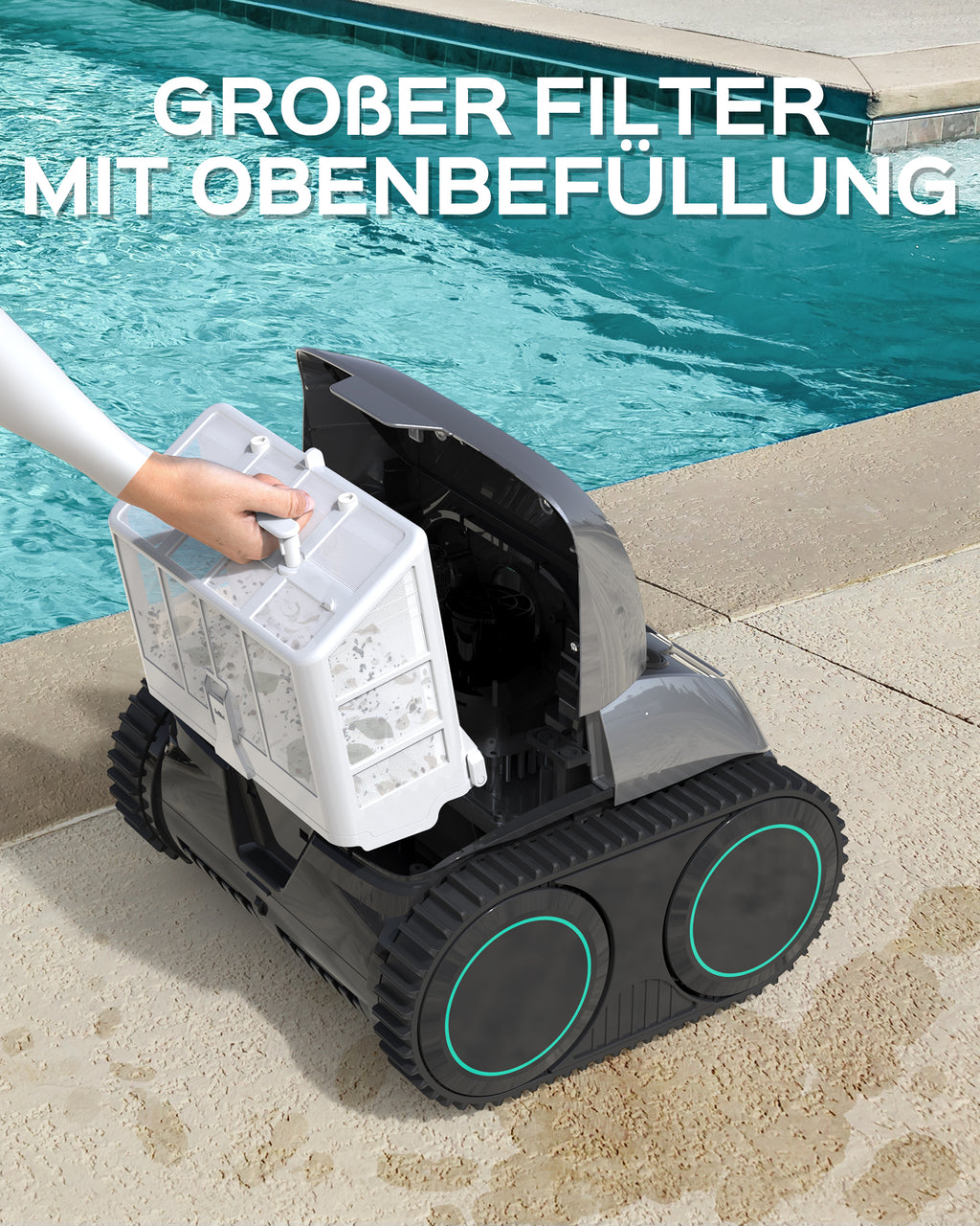 WYBOT C1-Plus Poolroboter für Einbau- & Überbaupools, Poolroboter Akku: 160 Min, Laufzeit. 4-in-1 Poolroboter Akku Wand und Boden Reinigung bis 160m², Smart Navigation & App - Graugrün