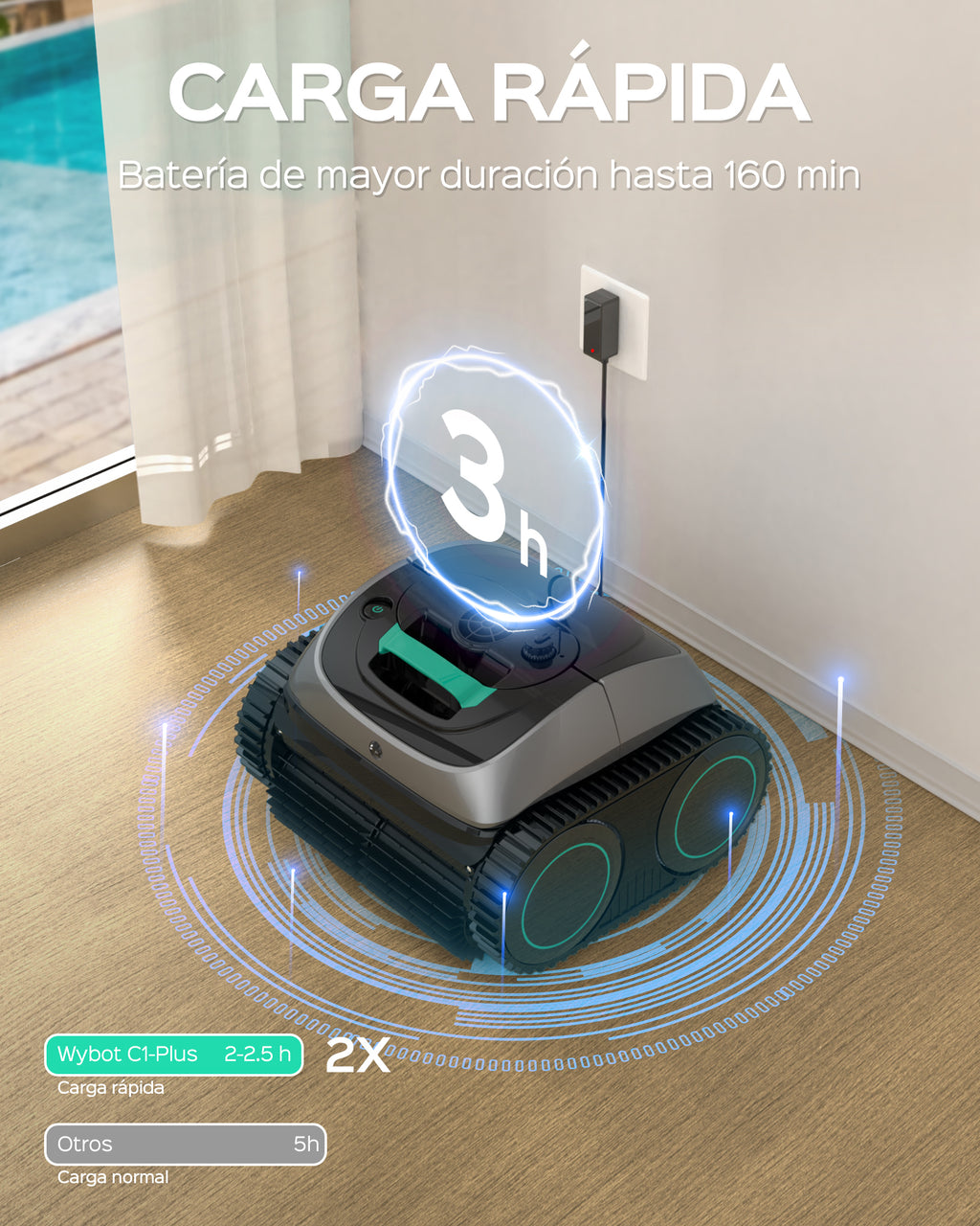 WYBOT C1-Plus Robot Piscina Limpiafondos y Paredes, para Piscinas enterradas y elevadas, 160min autonomía, Limpieza 4-en-1 (160m²), Navegación Inteligente & App, Verde Gris