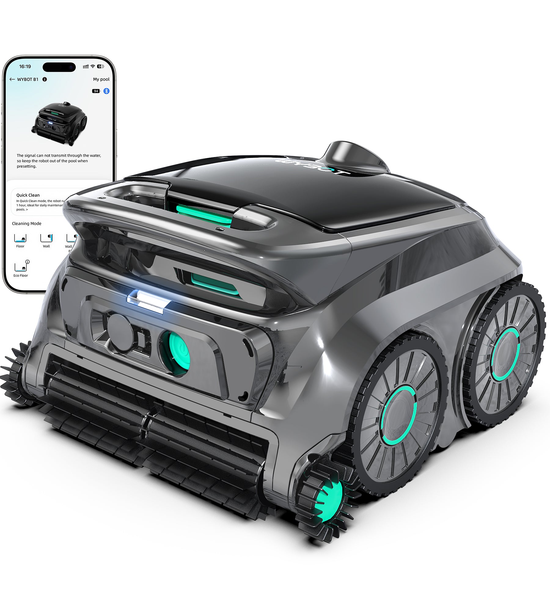 WYBOT OS600 Robot Piscina Limpiafondos, Inalámbrico, 120 Min Autonomía, Limpia Fondo Y Paredes, Navegación Inteligente, Para Piscinas Enterradas Y Sobre Suelo,Gris Verdoso