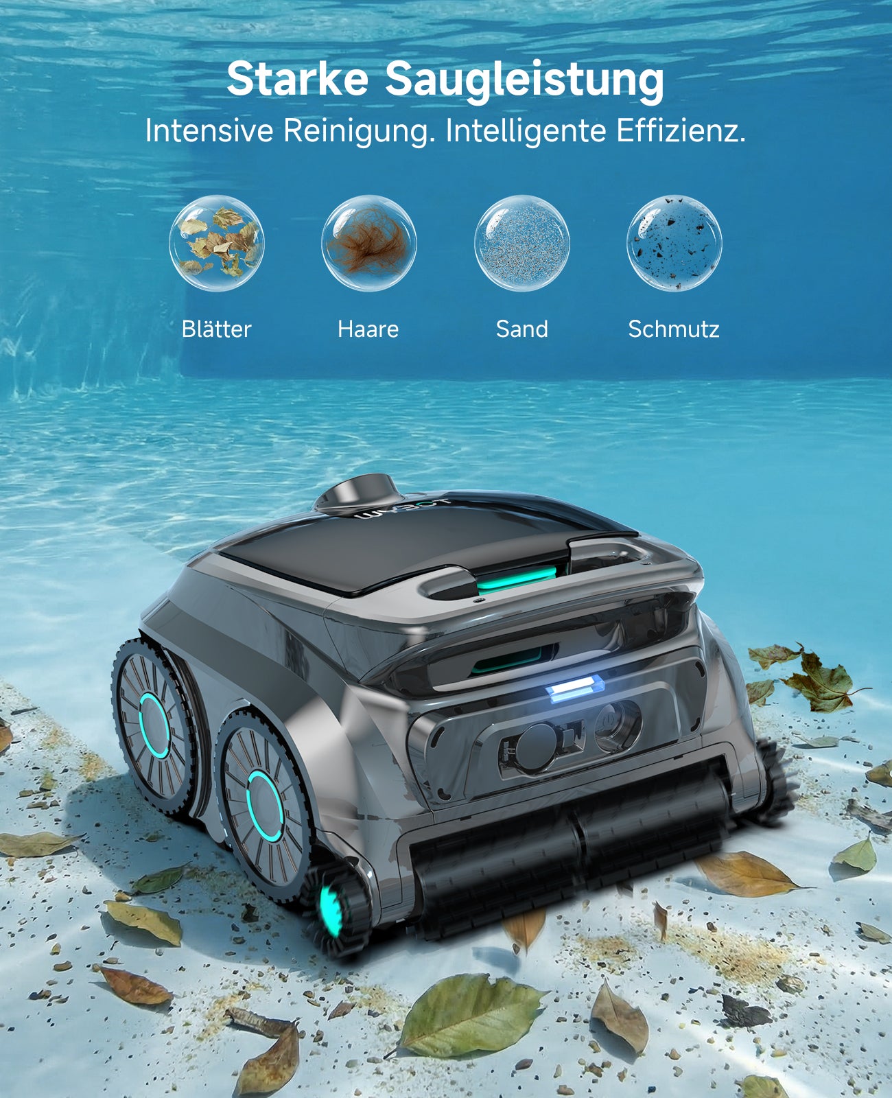 WYBOT OS600 Poolroboter Akku Für Wand Und Boden, Kabelloser Poolroboter Mit 120 Min Laufzeit, Intelligente Navigation, Auto-Park Für Inground- Und Aufstellpools,Graugrün