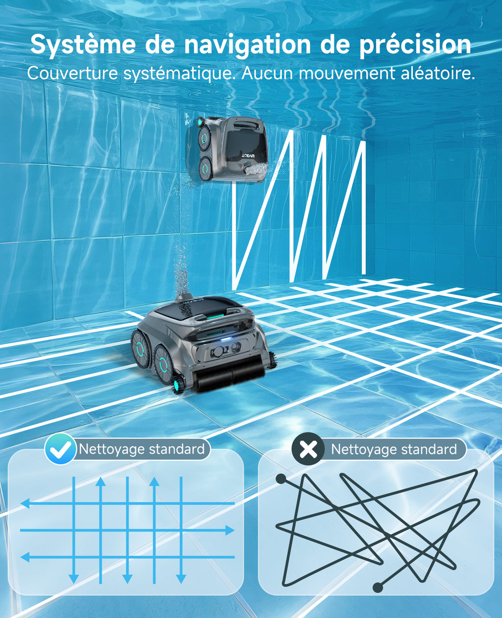 WYBOT OS600 Robot Piscine Sans Fil, Nettoyage Fond Et Parois, Autonomie 120 Min, Navigation Intelligente, Stationnement Automatique, Pour Piscines Enterrées Et Hors-Sol, Vert-Gris