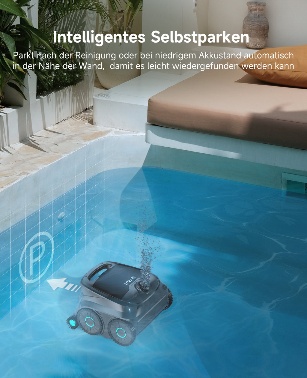 WYBOT OS600 Poolroboter Akku Für Wand Und Boden, Kabelloser Poolroboter Mit 120 Min Laufzeit, Intelligente Navigation, Auto-Park Für Inground- Und Aufstellpools,Graugrün