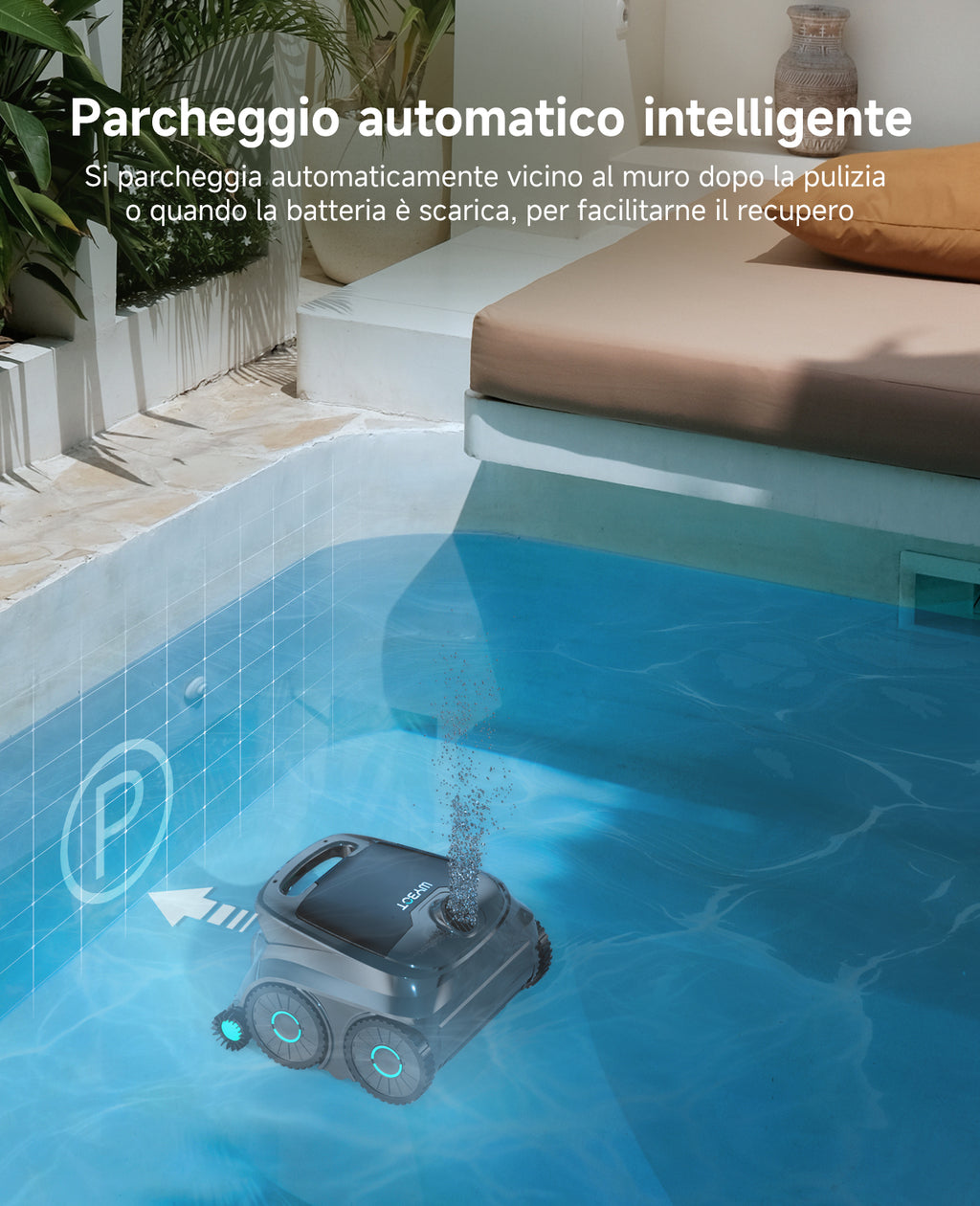 WYBOT OS600 Robot Piscina, Senza Fili, Pulizia Fondo E Pareti, Autonomia 120 Min, Navigazione Intelligente, Parcheggio Automatico, Per Piscine Interrate E Fuori Terra, Verde Grigiastro