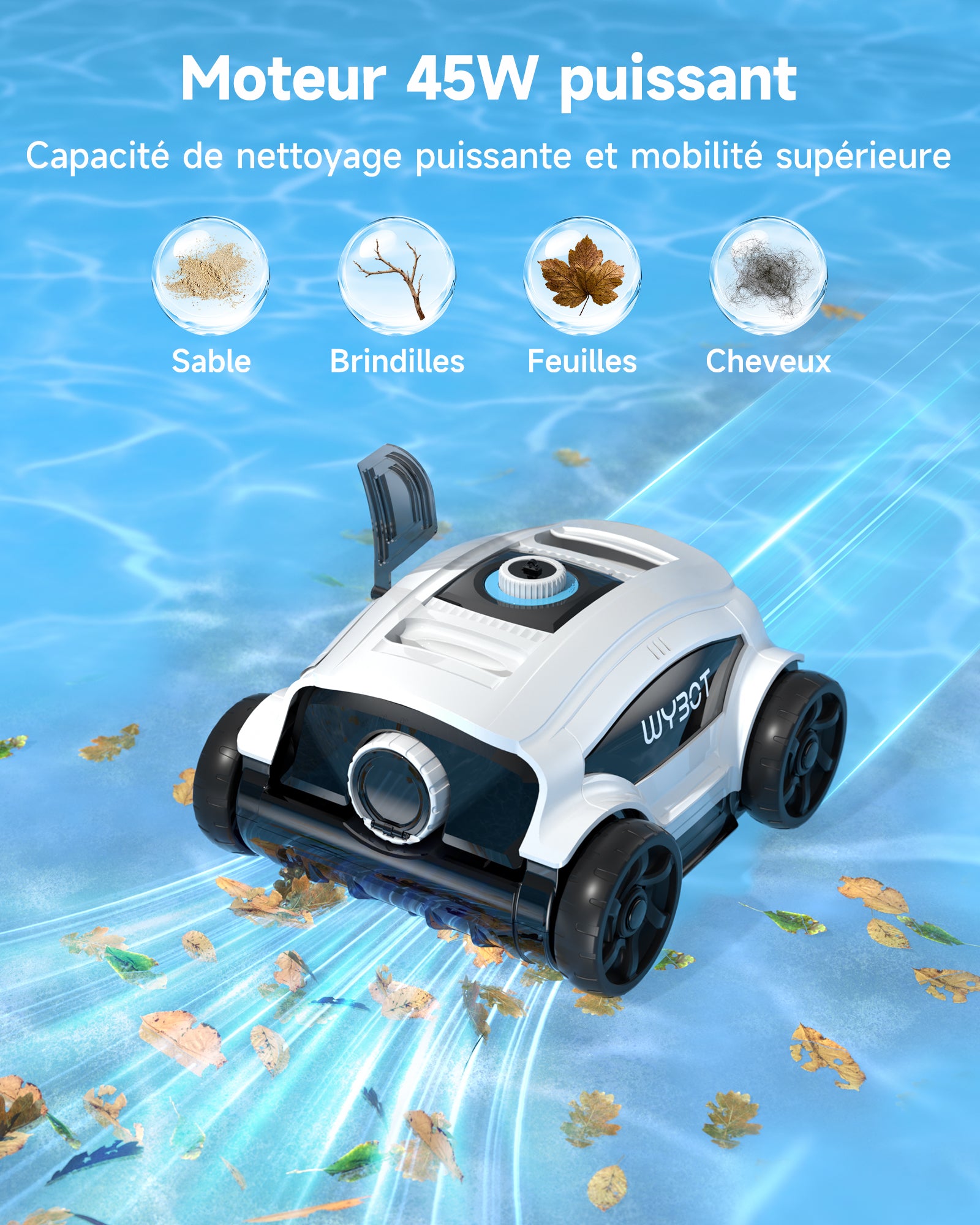 WYBOT Osprey 300II Robot Piscine, Aspirateur Piscine sans Fil avec Batterie,Stationnement Automatique,Nettoyeur Piscine pour Piscines Hors Sol 100 m²,Buse Réglable,120 Min (Noir Blanc)
