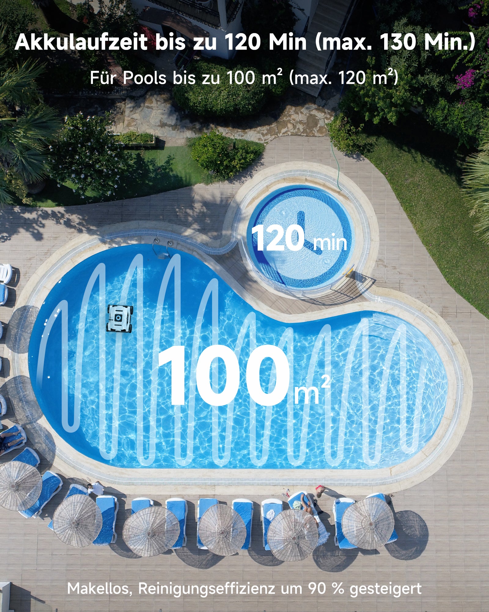 WYBOT Osprey 300II Poolroboter Akku Kabellos Poolsauger Roboter,Automatisch Parken,Poolreiniger Für Aufstellpools Bis 100 m²,Große Bürste & Saugöffnungen,Verstellbare Düse,120 Min (Schwarzweiß)