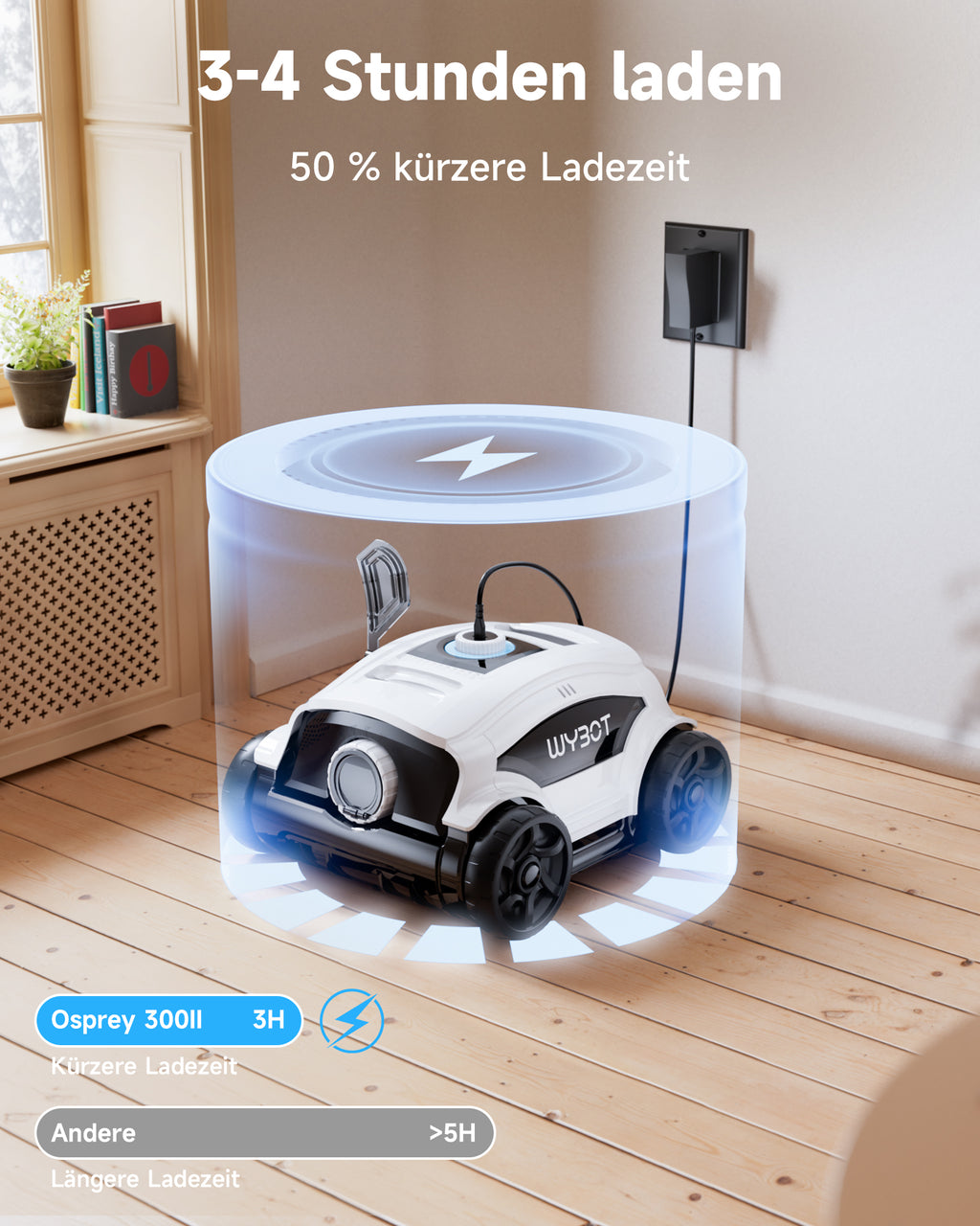 WYBOT Osprey 300II Poolroboter Akku Kabellos Poolsauger Roboter,Automatisch Parken,Poolreiniger Für Aufstellpools Bis 100 m²,Große Bürste & Saugöffnungen,Verstellbare Düse,120 Min (Schwarzweiß)