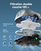 WYBOT A1max Robot Piscine sans Fil pour Piscines Hors-Sol, Aspirateur Automatique, Robot Piscine 130 Min Autonomie, Double Filtration, LED, Charge 2h, 4 Modes,Vert Sauge