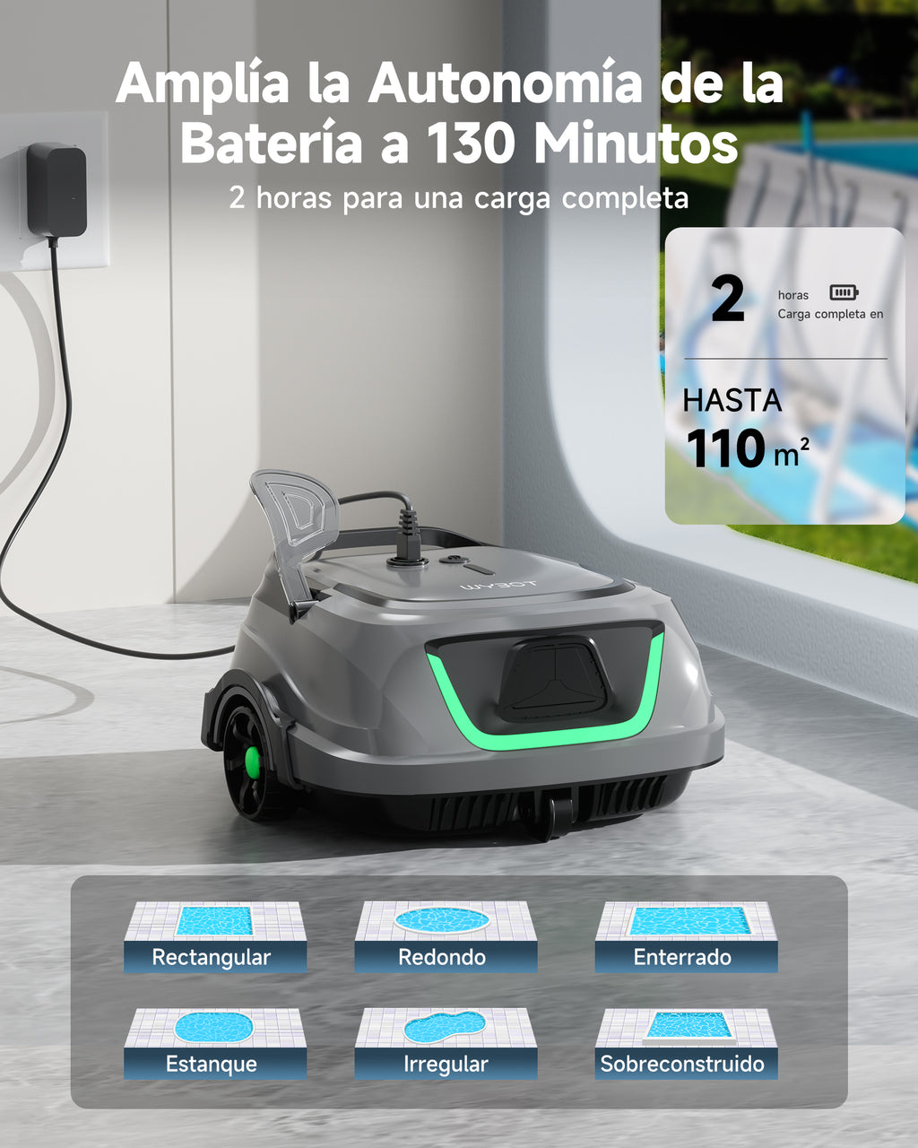 WYBOT A1max Robot Piscina Inteligente, Doble Filtración, Autonomía 130 Min, Limpiafondos Piscina Potente Inalámbrico para sobre Suelo Y Planas, Elimina Residuos, Auto-Estacionamiento,Verde Salvia