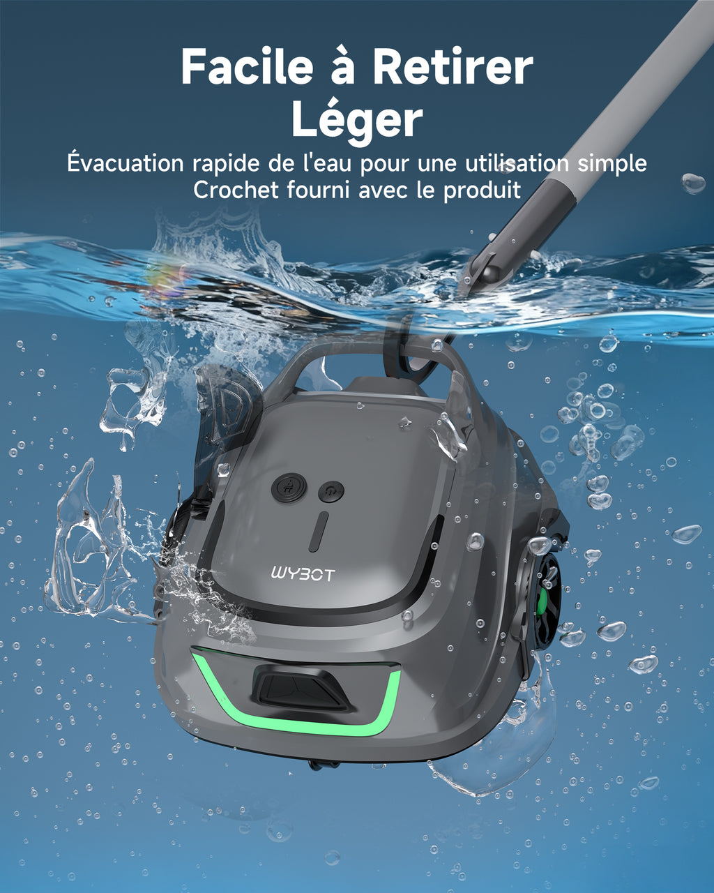 WYBOT A1max Robot Piscine sans Fil pour Piscines Hors-Sol, Aspirateur Automatique, Robot Piscine 130 Min Autonomie, Double Filtration, LED, Charge 2h, 4 Modes,Vert Sauge