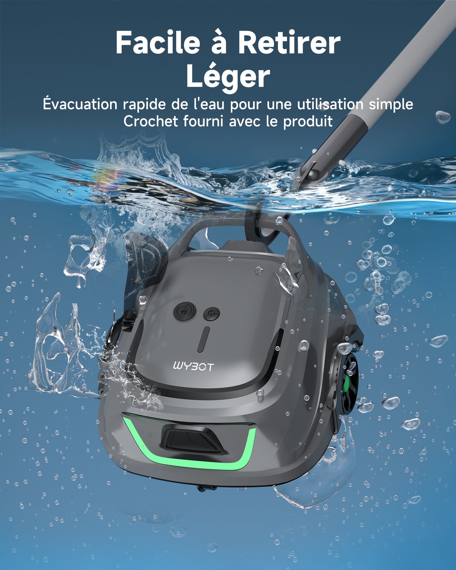 WYBOT A1max Robot Piscine sans Fil pour Piscines Hors-Sol, Aspirateur Automatique, Robot Piscine 130 Min Autonomie, Double Filtration, LED, Charge 2h, 4 Modes,Vert Sauge
