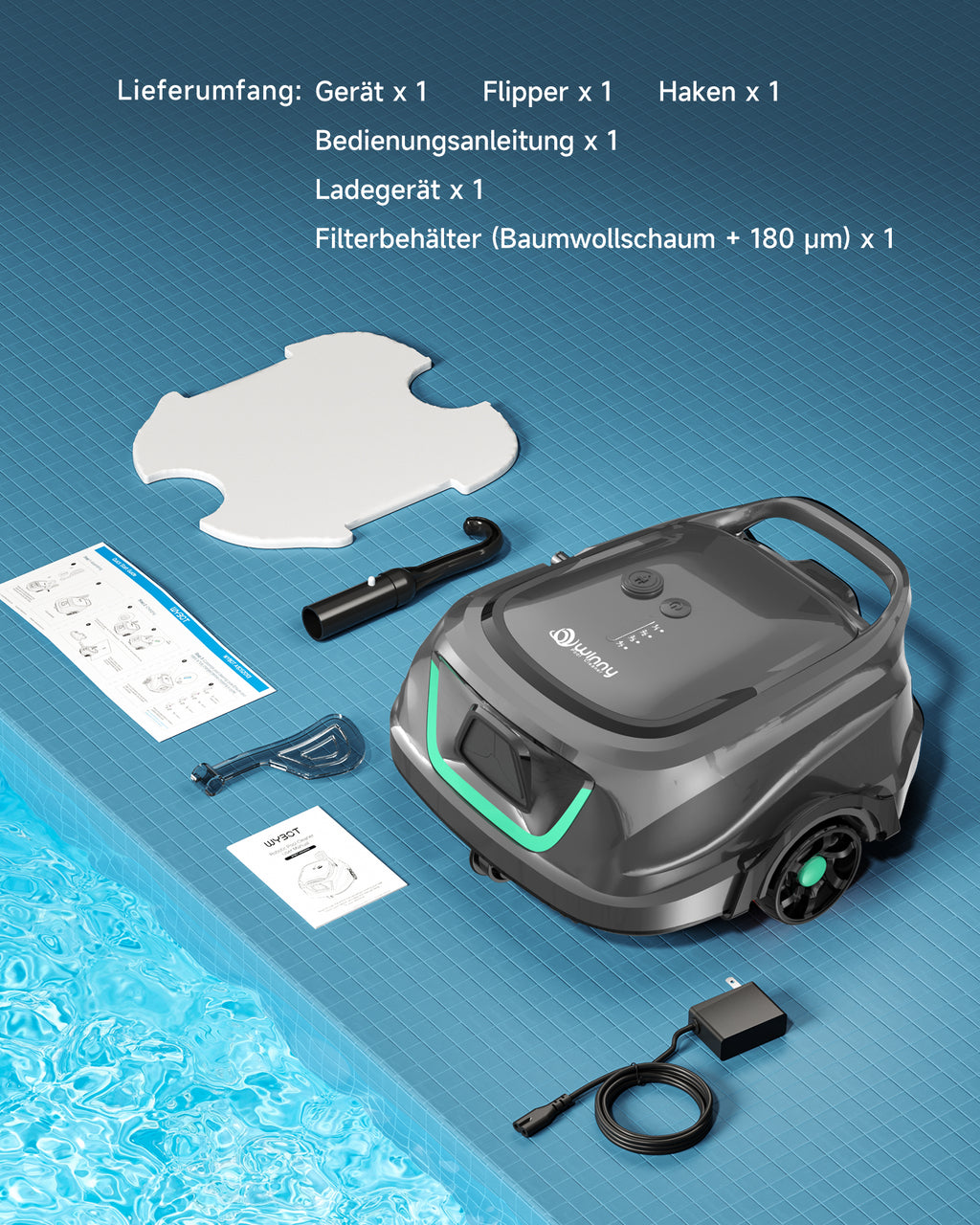 WYBOT A1max Kabelloser Poolroboter, Poolroboter Akku 130 Min Laufzeit, Doppelsiebe, Reinigt Flache Aufstellpools Bis 110 M², Ideal für Poolroboter für Aufstellpool,Salbeigrün