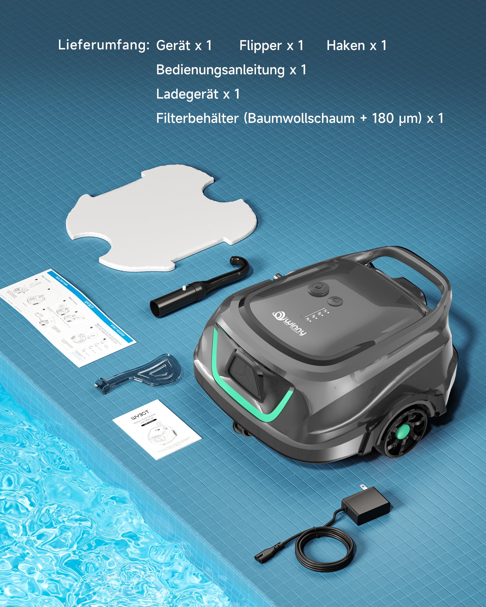 WYBOT A1max Kabelloser Poolroboter, Poolroboter Akku 130 Min Laufzeit, Doppelsiebe, Reinigt Flache Aufstellpools Bis 110 M², Ideal für Poolroboter für Aufstellpool,Salbeigrün