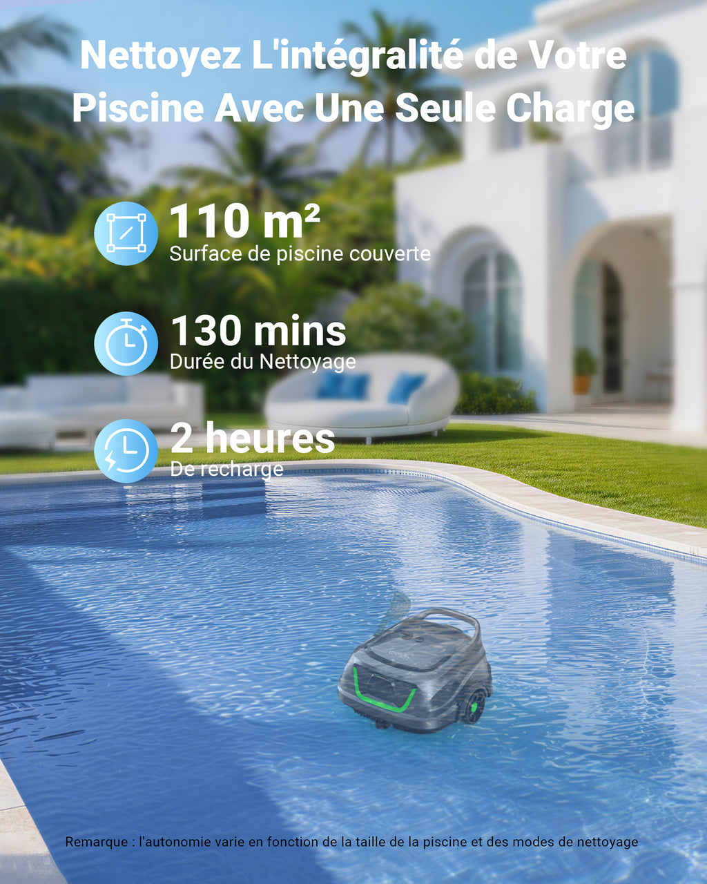 WYBOT A1max Robot Piscine sans Fil pour Piscines Hors-Sol, Aspirateur Automatique, Robot Piscine 130 Min Autonomie, Double Filtration, LED, Charge 2h, 4 Modes,Vert Sauge