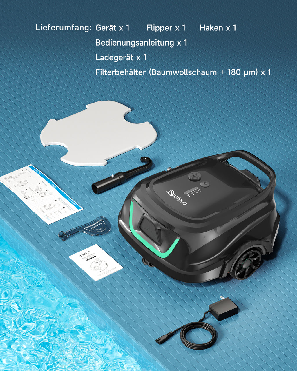 WYBOT A1p Poolroboter Akku mit Doppelfilter, 120 Min Laufzeit, Starker Kabelloser Poolroboter für Aufstellpool & Flache Pools, Entfernt Schmutz, Auto-Park，Olivgrün