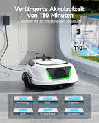 WYBOT A1max Kabelloser Poolroboter, Poolroboter Akku 130 Min Laufzeit, Doppelsiebe, Reinigt Flache Aufstellpools Bis 110 M², Ideal für Poolroboter für Aufstellpool,Milchweißgrün