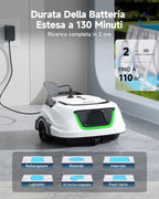WYBOT A1max Robot Piscina Inalámbrico, Autonomía 130 Min, Doble Tamiz, Limpia Piscinas Sobre Suelo Planas Hasta 110 M², Limpiafondos Piscina Automático,Verde Bianco Latte