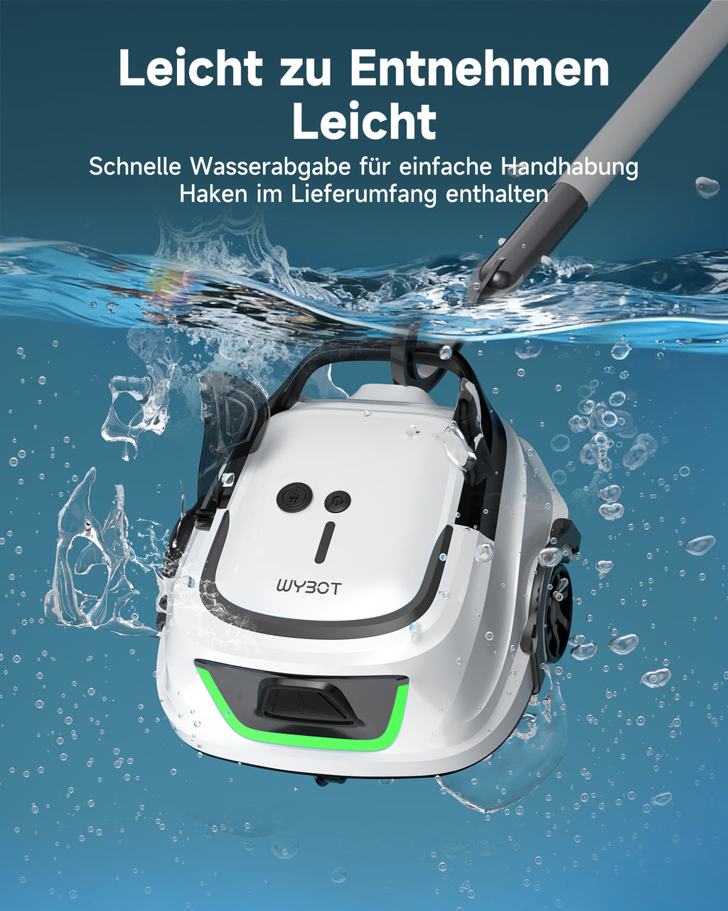 WYBOT A1max Kabelloser Poolroboter, Poolroboter Akku 130 Min Laufzeit, Doppelsiebe, Reinigt Flache Aufstellpools Bis 110 M², Ideal für Poolroboter für Aufstellpool,Milchweißgrün