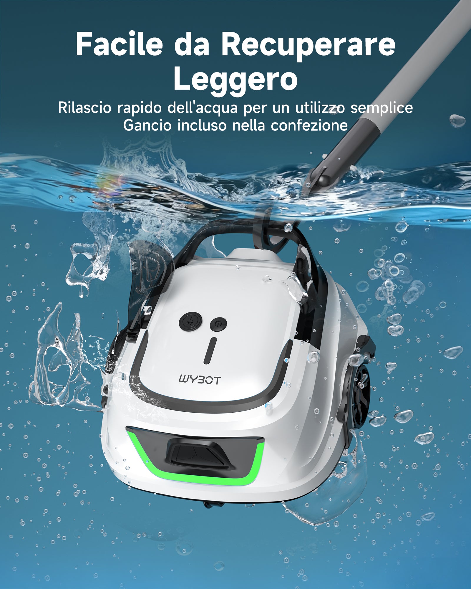 WYBOT A1max Robot Piscina Inalámbrico, Autonomía 130 Min, Doble Tamiz, Limpia Piscinas Sobre Suelo Planas Hasta 110 M², Limpiafondos Piscina Automático,Verde Bianco Latte