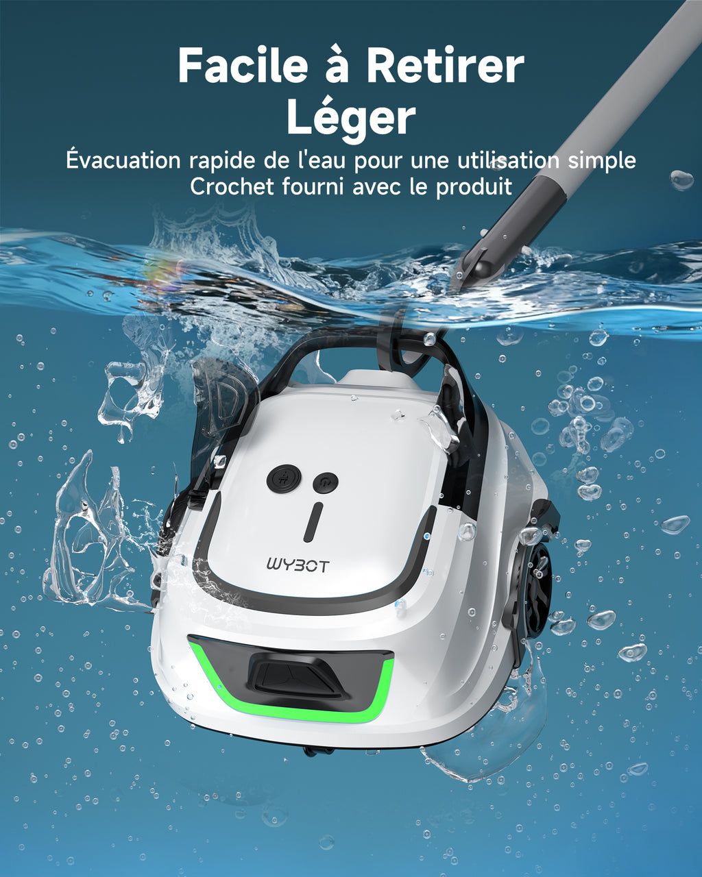WYBOT A1max Robot Piscine sans Fil pour Piscines Hors-Sol, Aspirateur Automatique, Robot Piscine 130 Min Autonomie, Double Filtration, LED, Charge 2h, 4 Modes,Vert Blanc Laiteux