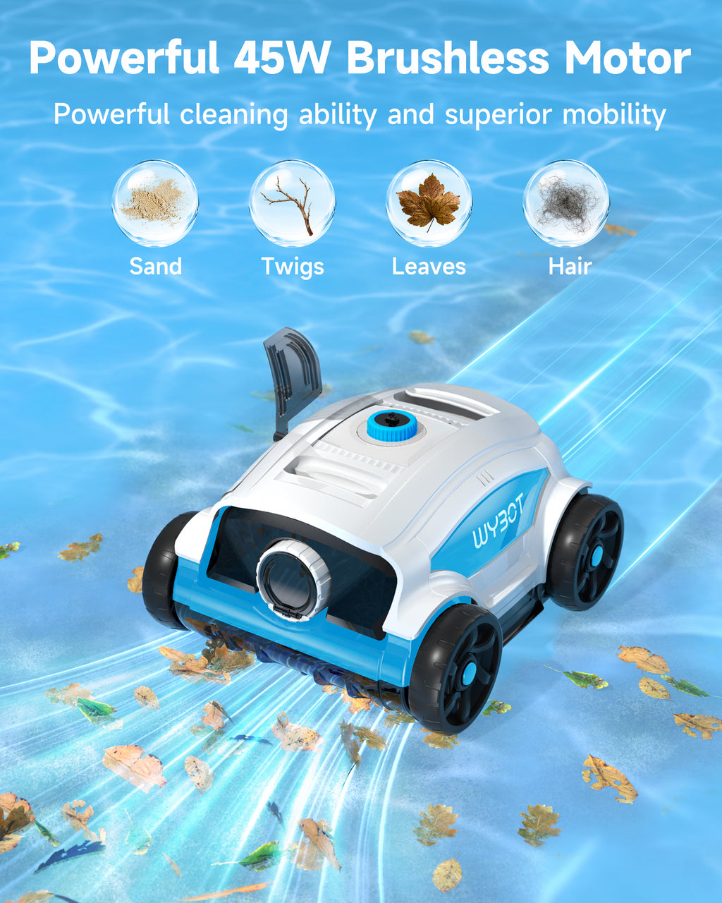 WYBOT Osprey 300II Poolroboter Akku Kabellos Poolsauger Roboter,Automatisch Parken,Poolreiniger Für Aufstellpools Bis 100 m²,Große Bürste & Saugöffnungen,Verstellbare Düse,120 Min (Weiß-Blau)
