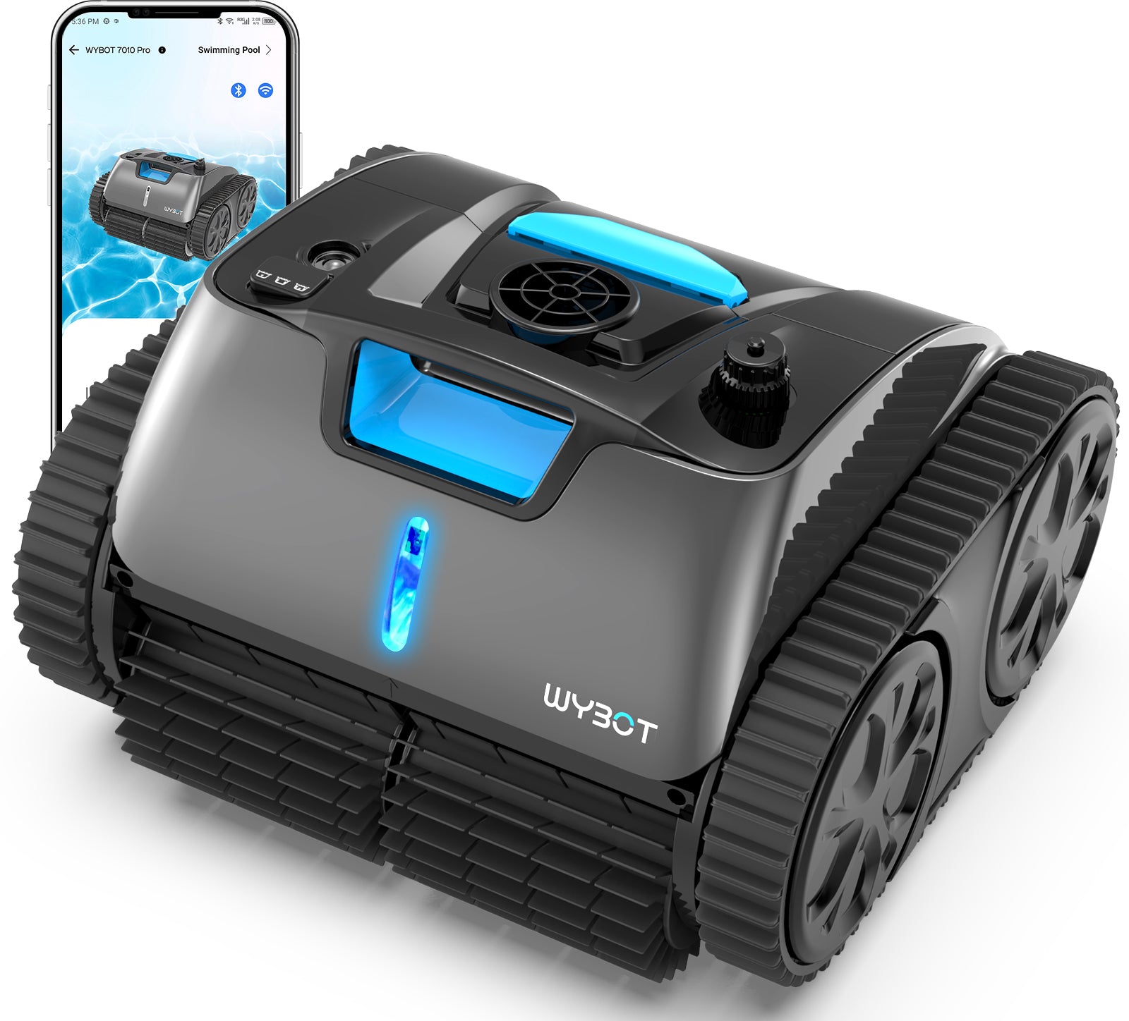 WYBOT OS7010 Max Poolroboter Akku für Boden und Wand, 210 Min. 200㎡ Vollautomatisch Poolsauger, Intelligente Wegeplanung Poolreiniger mit 65W-Motor, Wandkletter & Wasserlinie,App (Dunkelgrau)