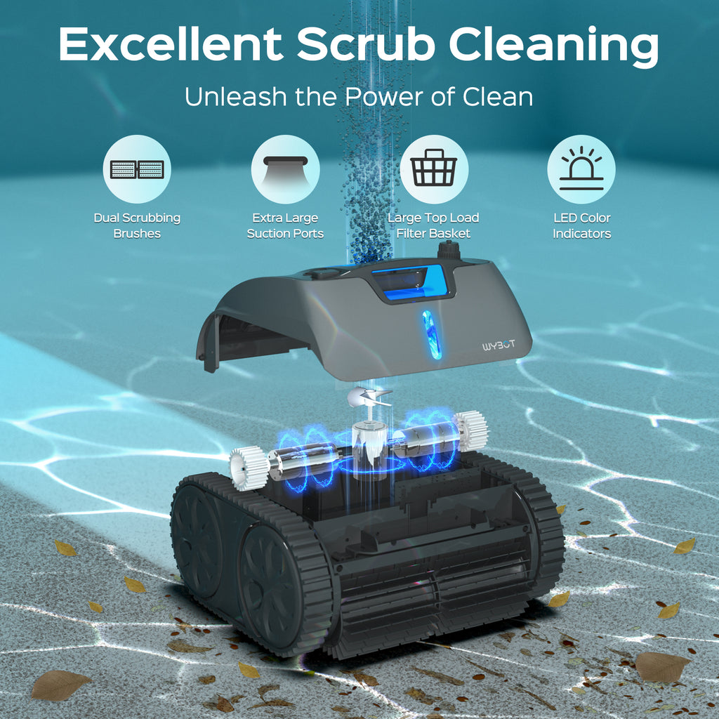 WYBOT OS7010 Max Robot Limpiafondos Piscina Automatico con App, 210 Minutos Aspirador Piscinas Fondos, Robot Piscina Limpiafondos y Paredes con Motor de 65 W, Ciclo de Limpieza, 200㎡(Gris oscuro)