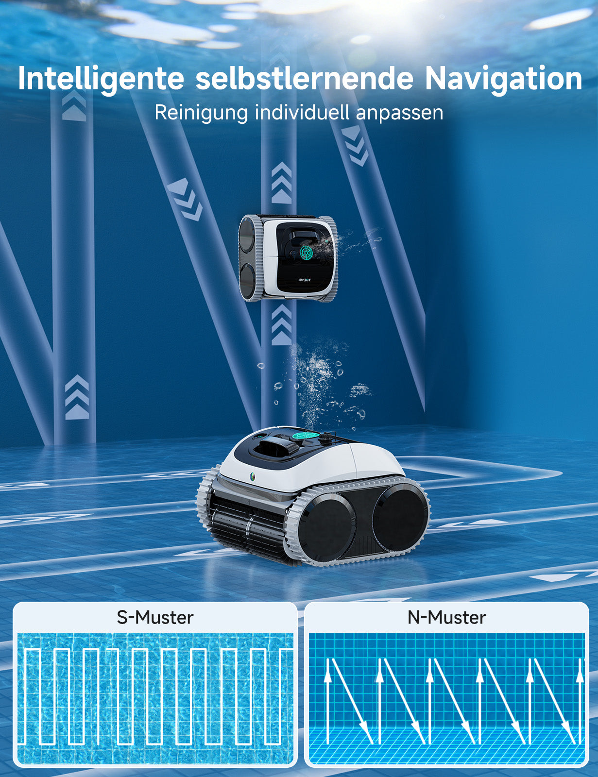 WYBOT Poolroboter C1-P: 4-in-1 kabelloser Poolsauger (poolroboter akku Wand und Boden) mit starker Saugkraft, 5 Modi, Navigation&App, für Pools bis 155m² – Frostnachtgrün