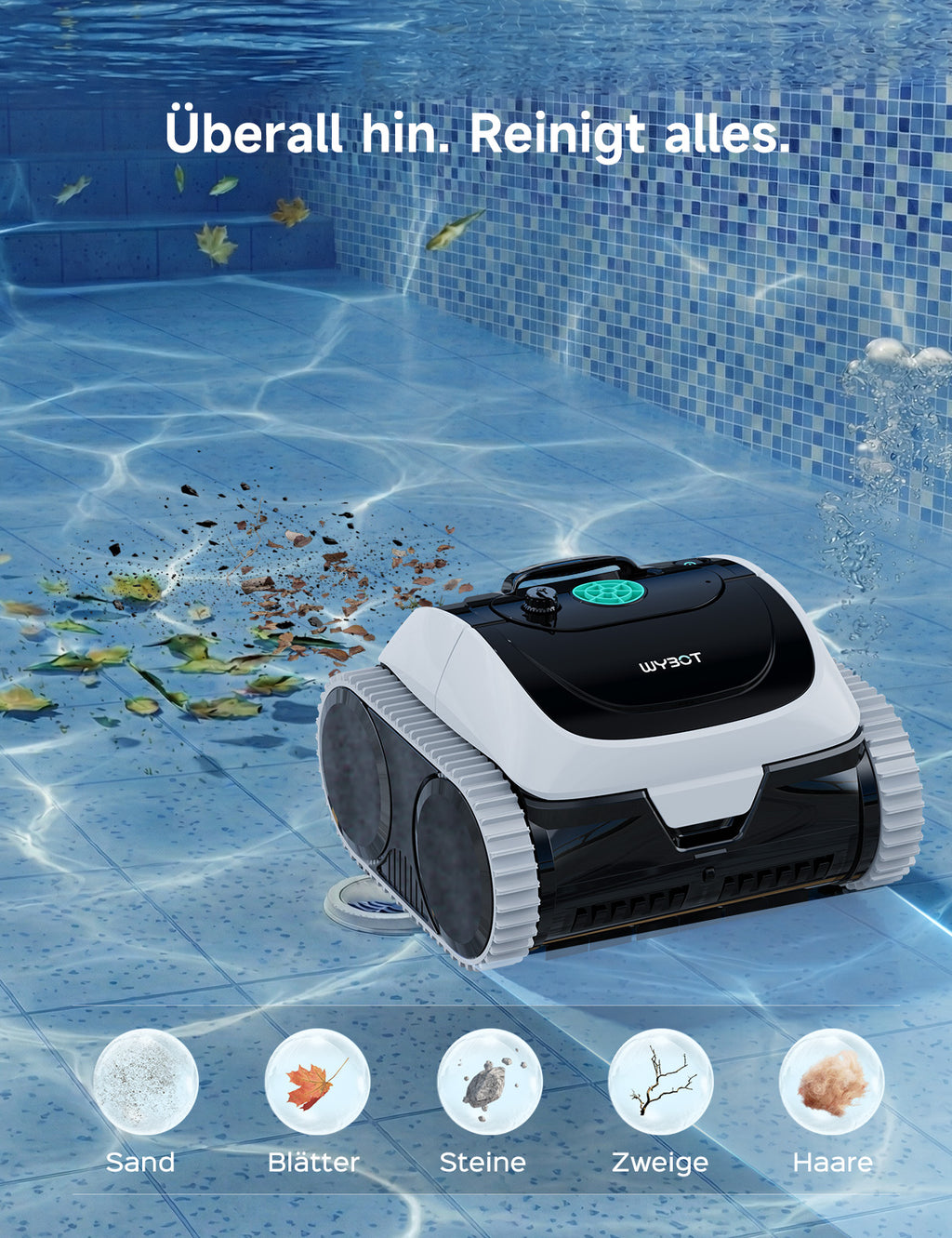 WYBOT Poolroboter C1-P: 4-in-1 kabelloser Poolsauger (poolroboter akku Wand und Boden) mit starker Saugkraft, 5 Modi, Navigation&App, für Pools bis 155m² – Frostnachtgrün