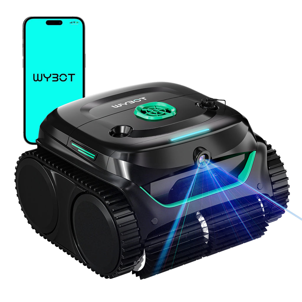 WYBOT C2 Vision Plus Robot de Piscine sans Fil avec caméra IA, Robot Batterie parois et Fond : Aspiration puissante, Double Filtre, 8 Modes, pour piscines enterrées 210 m² – Vert Minuit