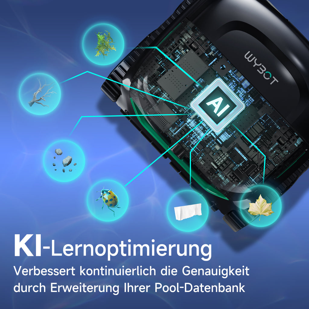 WYBOT C2 Vision PLUS AI Kamera Kabelloser poolroboter, poolroboter akku wand und bode: starke Saugkraft, Doppelfilter, 8 Reinigungsmodi, für unterirdische Pools 210 m² – Mitternachtsgrün