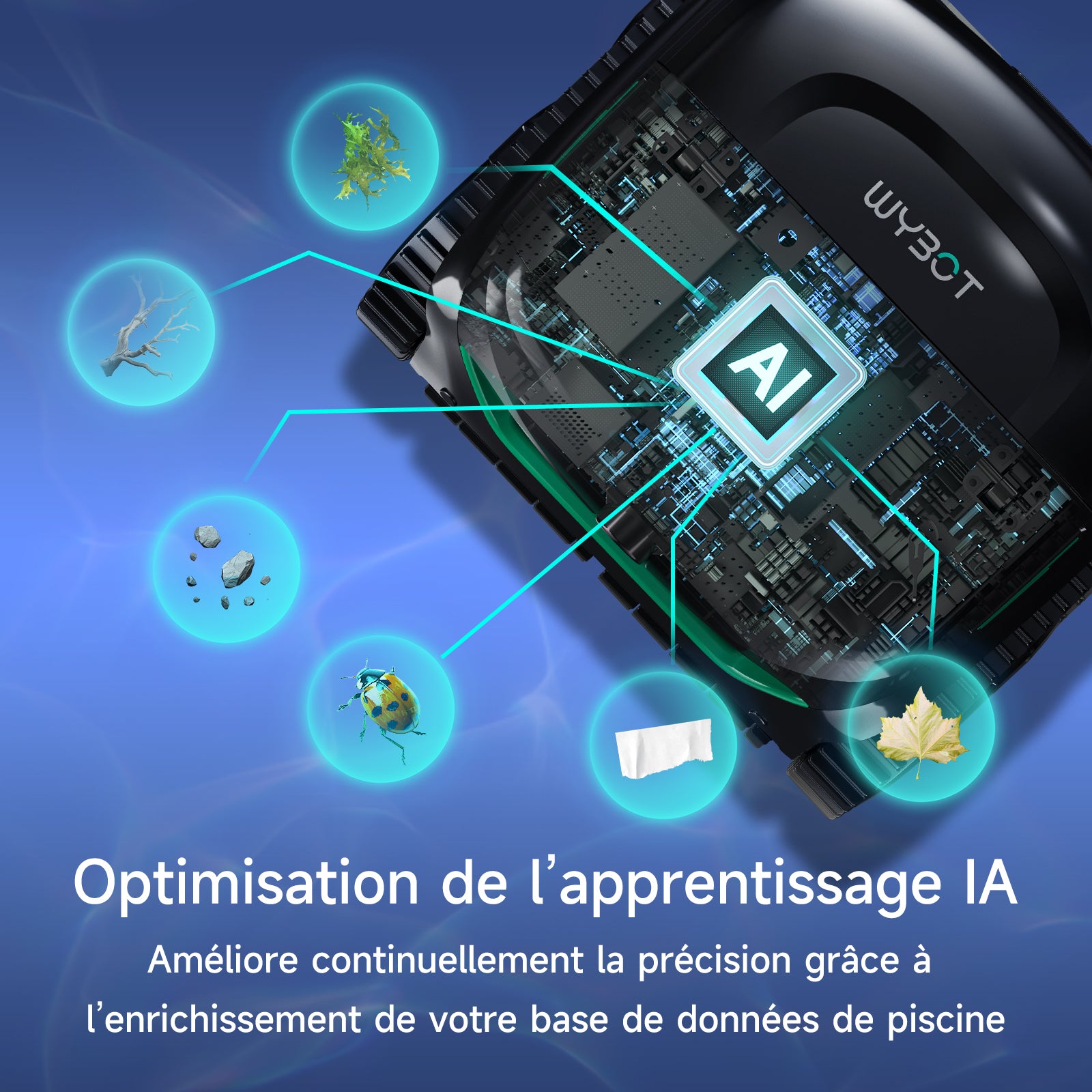 WYBOT C2 Vision Plus Robot de Piscine sans Fil avec caméra IA, Robot Batterie parois et Fond : Aspiration puissante, Double Filtre, 8 Modes, pour piscines enterrées 210 m² – Vert Minuit