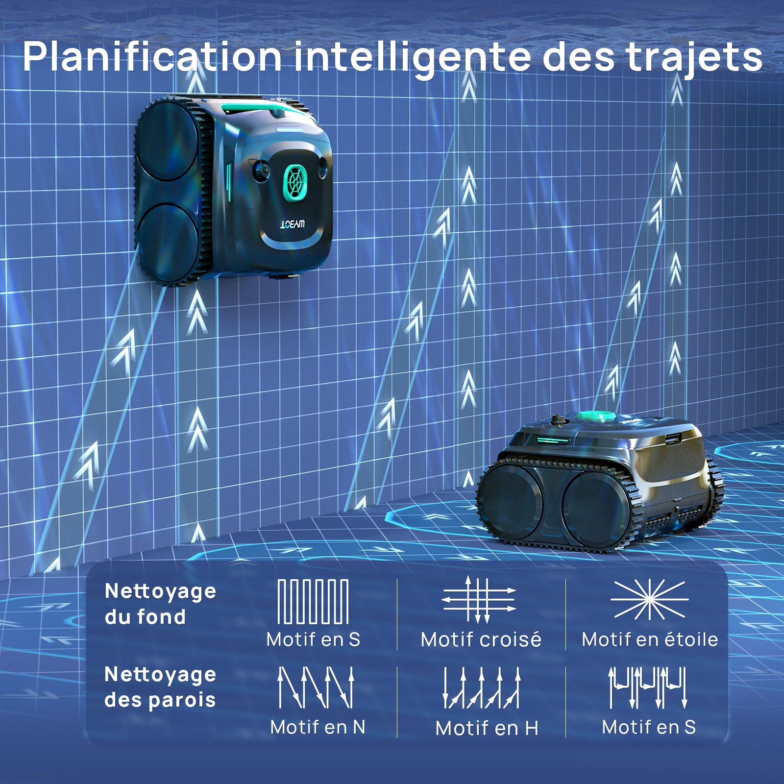 WYBOT C2 Vision Plus Robot de Piscine sans Fil avec caméra IA, Robot Batterie parois et Fond : Aspiration puissante, Double Filtre, 8 Modes, pour piscines enterrées 210 m² – Vert Minuit
