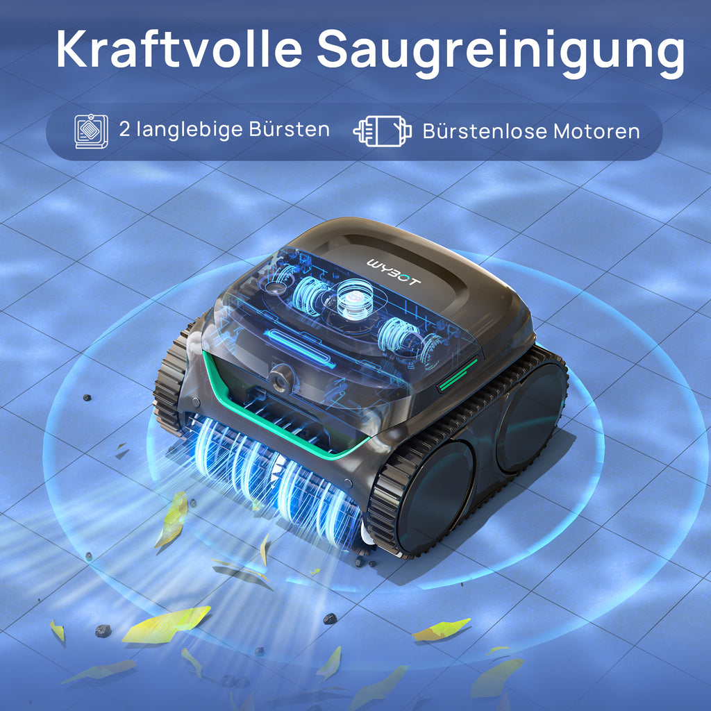 WYBOT C2 Vision PLUS AI Kamera Kabelloser poolroboter, poolroboter akku wand und bode: starke Saugkraft, Doppelfilter, 8 Reinigungsmodi, für unterirdische Pools 210 m² – Mitternachtsgrün