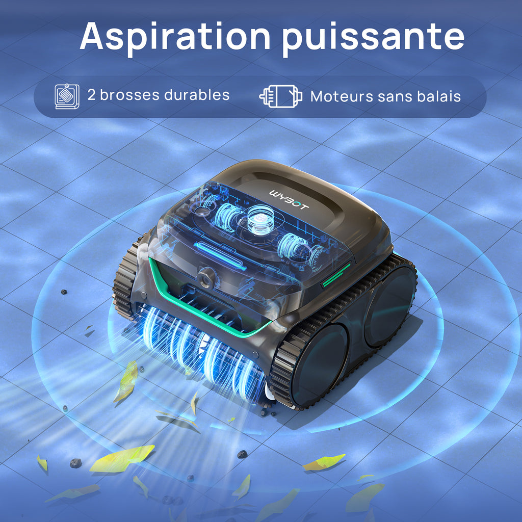 WYBOT C2 Vision Plus Robot de Piscine sans Fil avec caméra IA, Robot Batterie parois et Fond : Aspiration puissante, Double Filtre, 8 Modes, pour piscines enterrées 210 m² – Vert Minuit