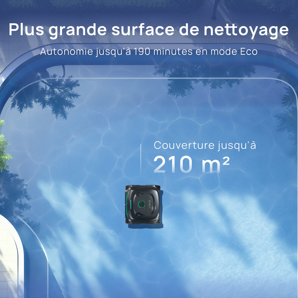 WYBOT C2 Vision Plus Robot de Piscine sans Fil avec caméra IA, Robot Batterie parois et Fond : Aspiration puissante, Double Filtre, 8 Modes, pour piscines enterrées 210 m² – Vert Minuit