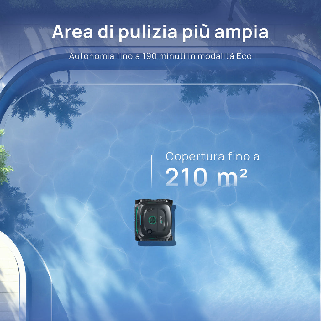 WYBOT C2 Vision Plus Robot Piscina Senza Fili con Telecamera IA, Robot Batteria pareti e Fondo: Potente aspirazione, Doppio Filtro, 8 modalità, per Piscine interrate 210 m² – Verde Mezzanotte