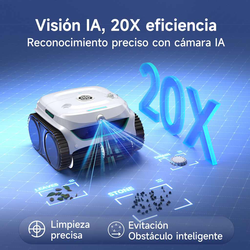 WYBOT C2 Vision Plus Robot de Piscina sin Cable con cámara IA, Robot batería Paredes y Fondo: Potente succión, Doble Filtro, 8 Modos, para Piscinas enterradas 210 m² – Verde Pluma de Escarcha