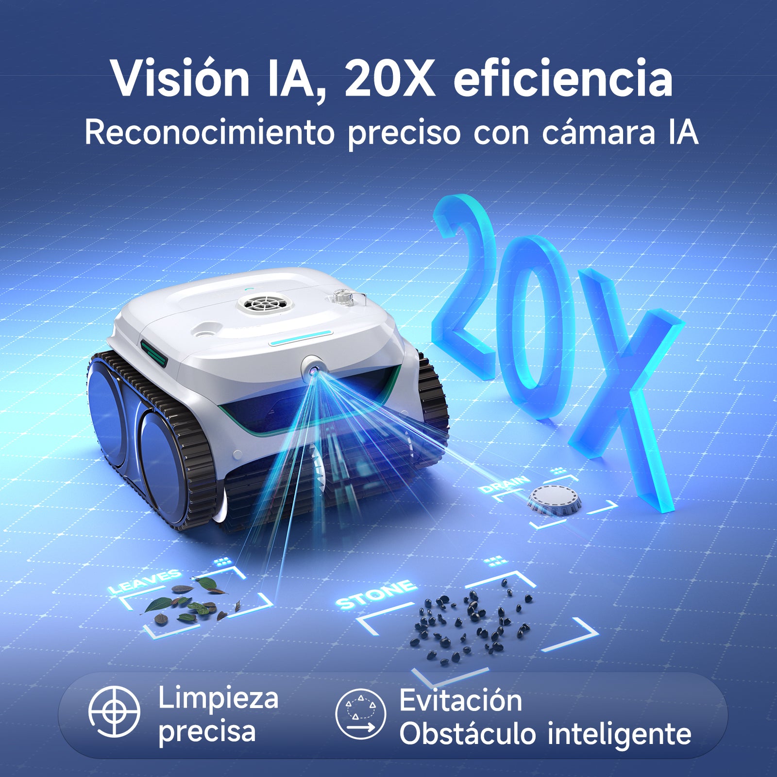 WYBOT C2 Vision Plus Robot de Piscina sin Cable con cámara IA, Robot batería Paredes y Fondo: Potente succión, Doble Filtro, 8 Modos, para Piscinas enterradas 210 m² – Verde Pluma de Escarcha
